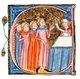 England / UK: Clerical victims of the plague, from the illustrated manuscript 'Omne Bonum' by James Le Palmer, London, 1260-1375